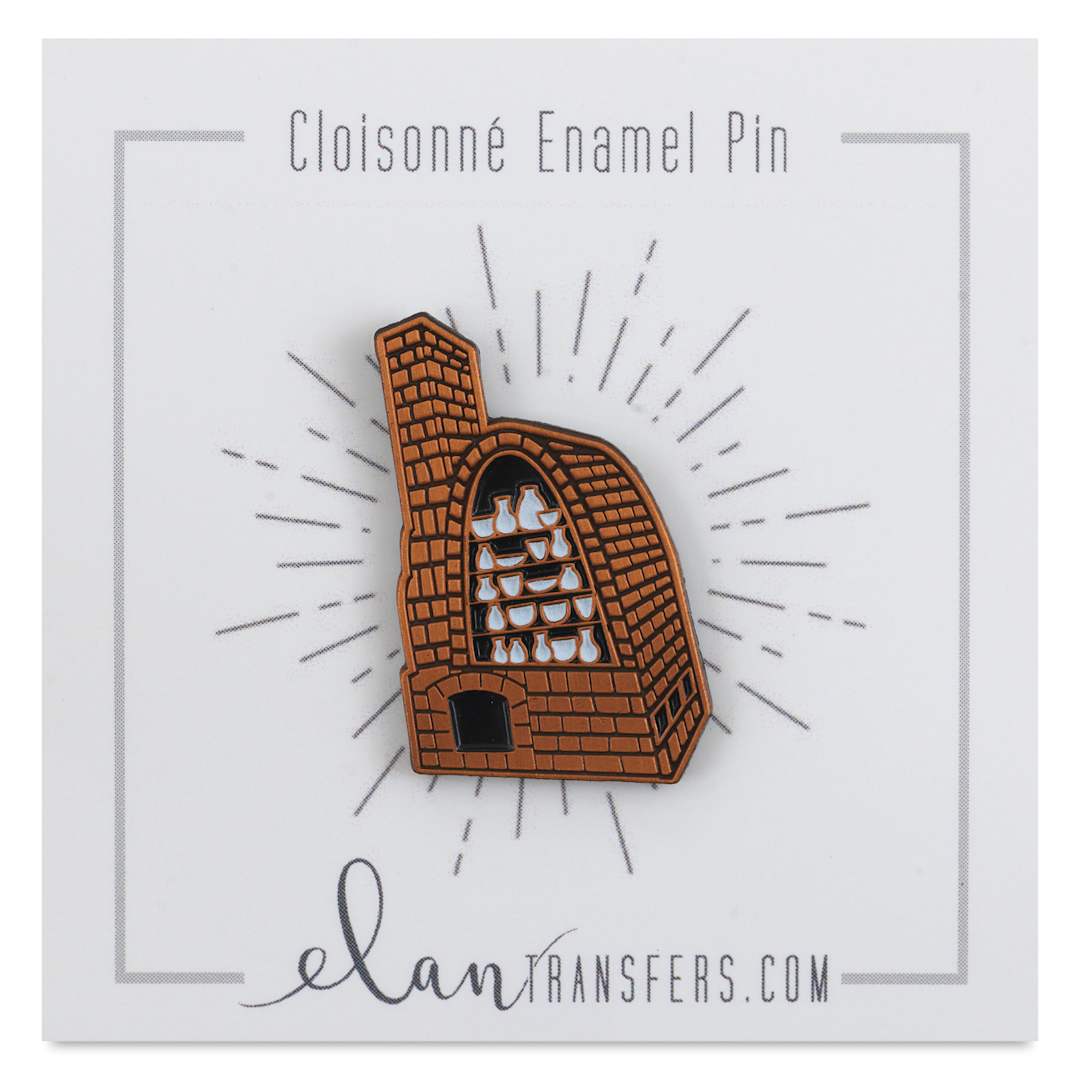 Open in modal - Elan Transfers Enamel Pin - Reduction Kiln pinned to front of packaging