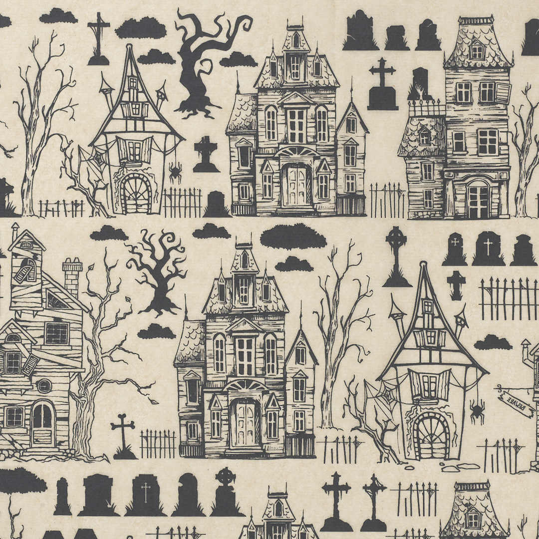 Open in modal - Elan Transfers Underglaze Transfer Sheet - Haunted House, Black - close-up