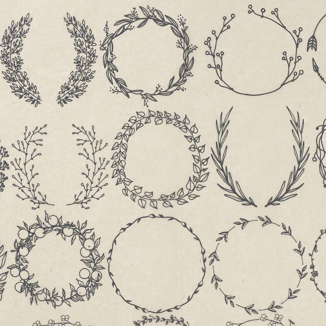 Open in modal - Elan Transfers Underglaze Transfer Sheet - Floral Wreaths, Black - close-up