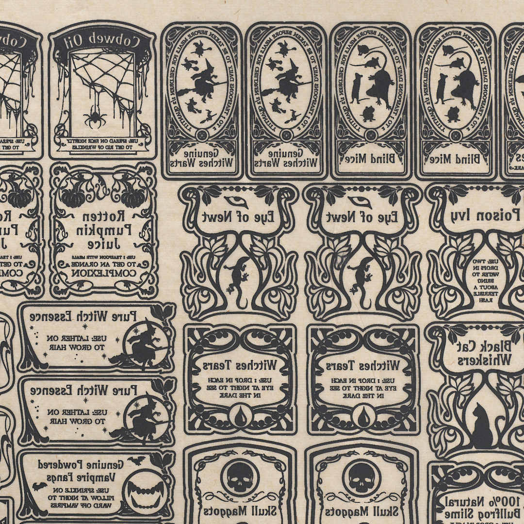 Open in modal - Elan Transfers Underglaze Transfer Sheet - Apothecary Labels, Black - close-up