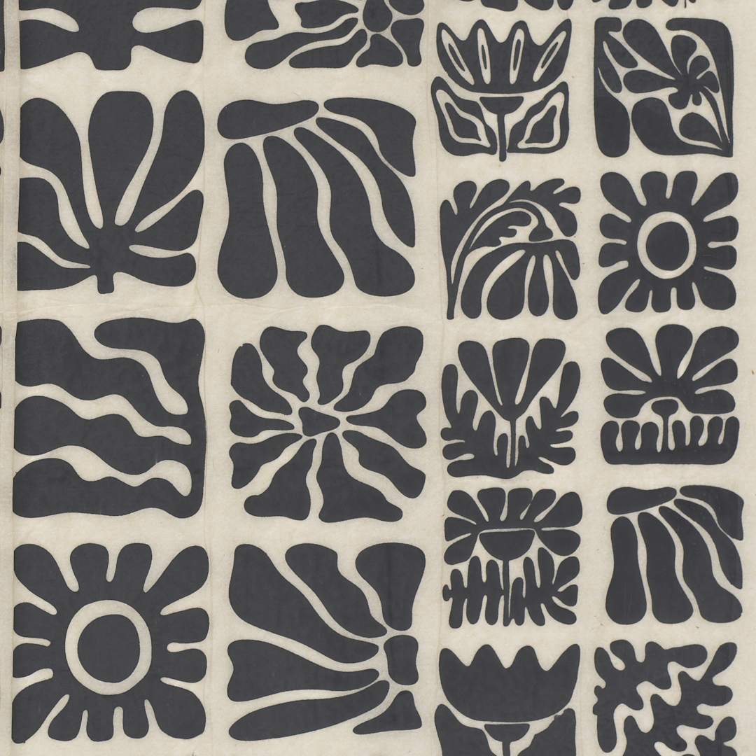 Open in modal - Elan Transfers Underglaze Transfer Sheet - Wood Block Flowers, Black - close-up