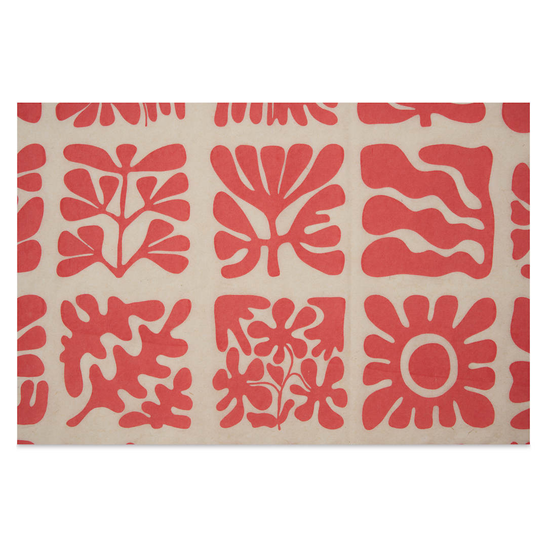 Open in modal - Elan Transfers Underglaze Transfer Sheet - Wood Block Flowers, Red, close-up