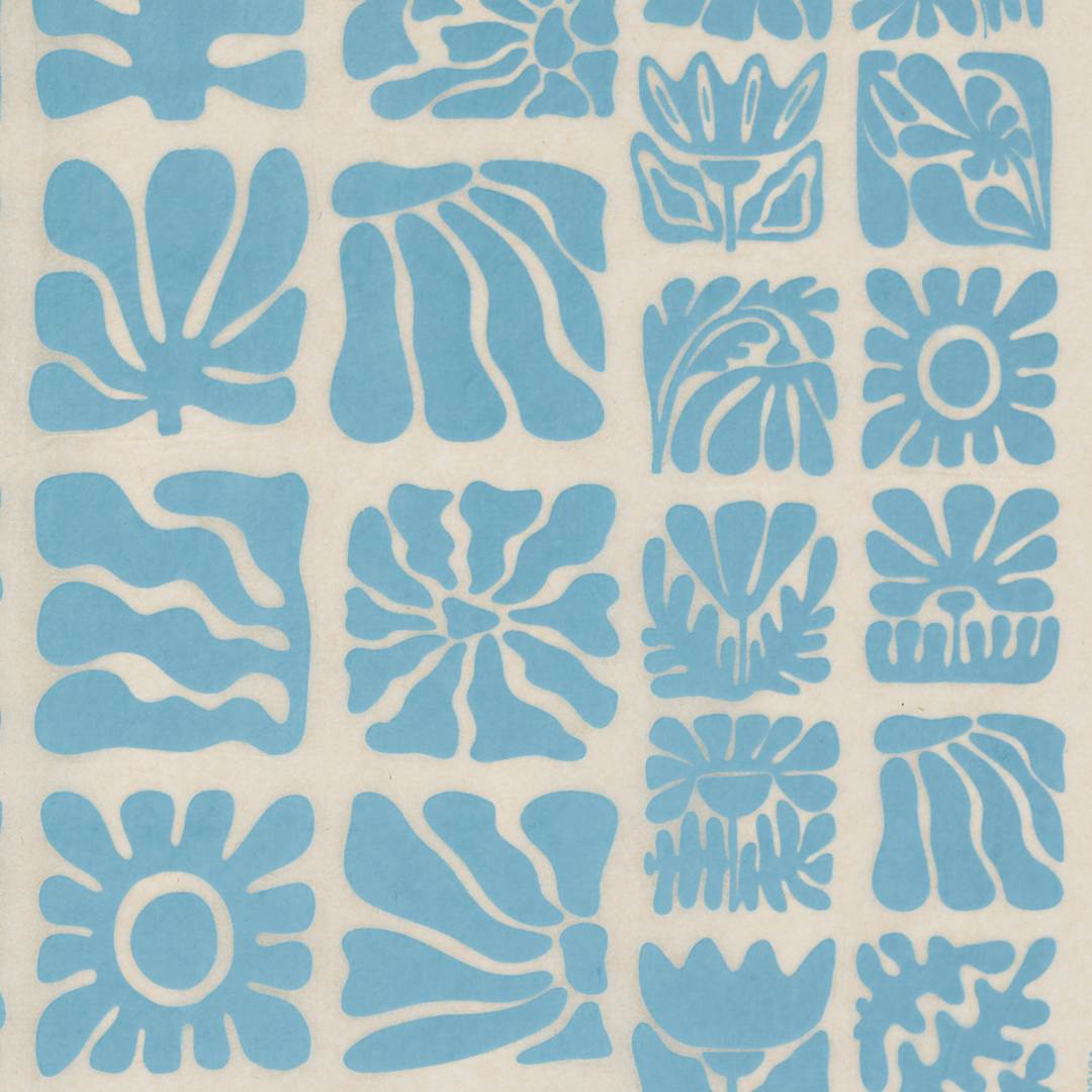 Open in modal - Elan Transfers Underglaze Transfer Sheet - Wood Block Flowers, Turquoise - close-up