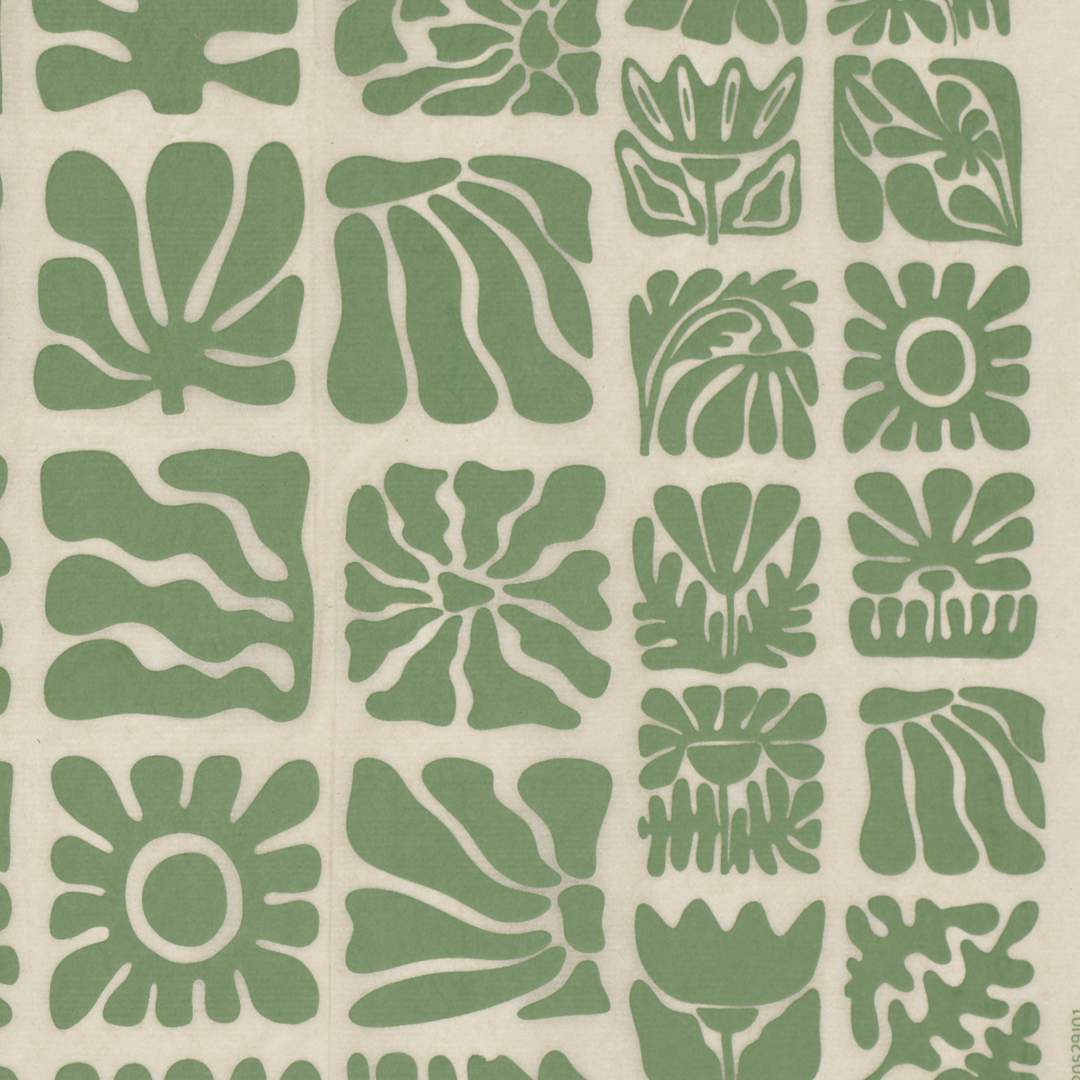 Open in modal - Elan Transfers Underglaze Transfer Sheet - Wood Block Flowers, Green - close-up