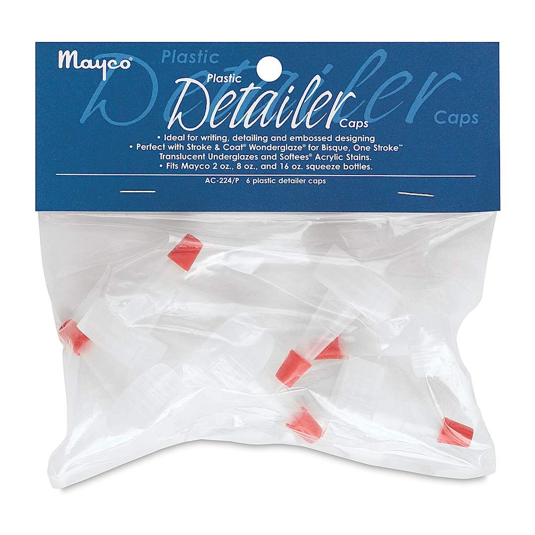 Open in modal - Mayco Empty Plastic Detailer Bottles - Front of packge of set of 6 Detailer Caps