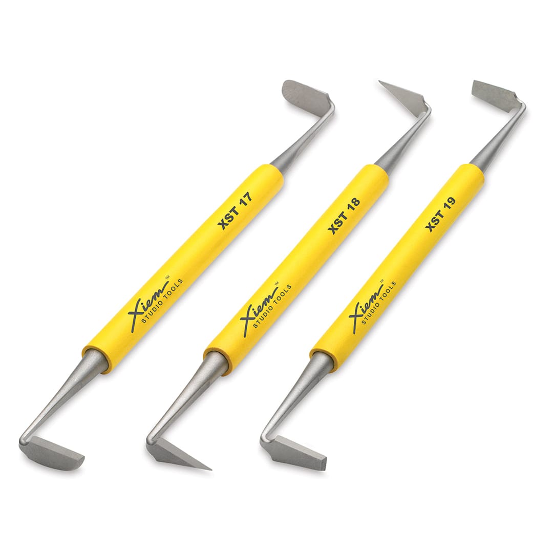 Open in modal - Xiem Double Ended Trimming Tool Set - Angled view of 3 tools with Yellow handles