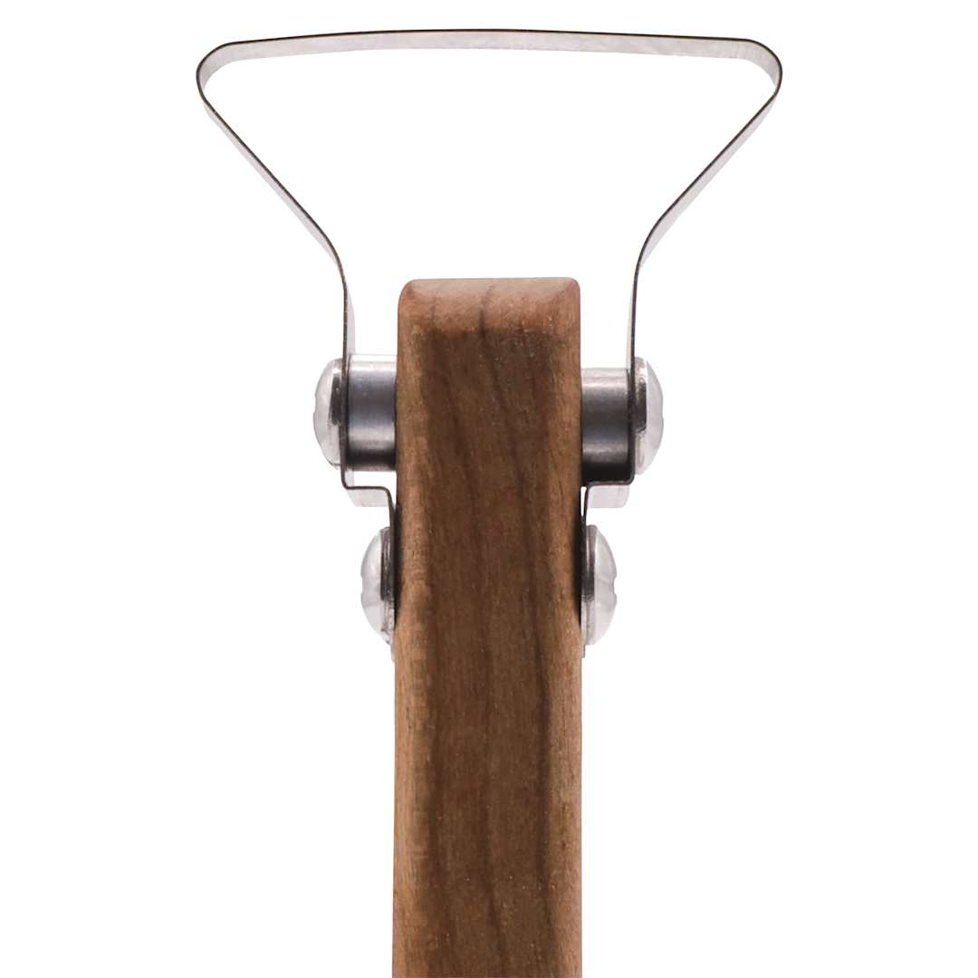 Open in modal - DiamondCore Pottery Trimming Tool - T203, XL Wedge w/ Small Paddle Handle - close-up of tip