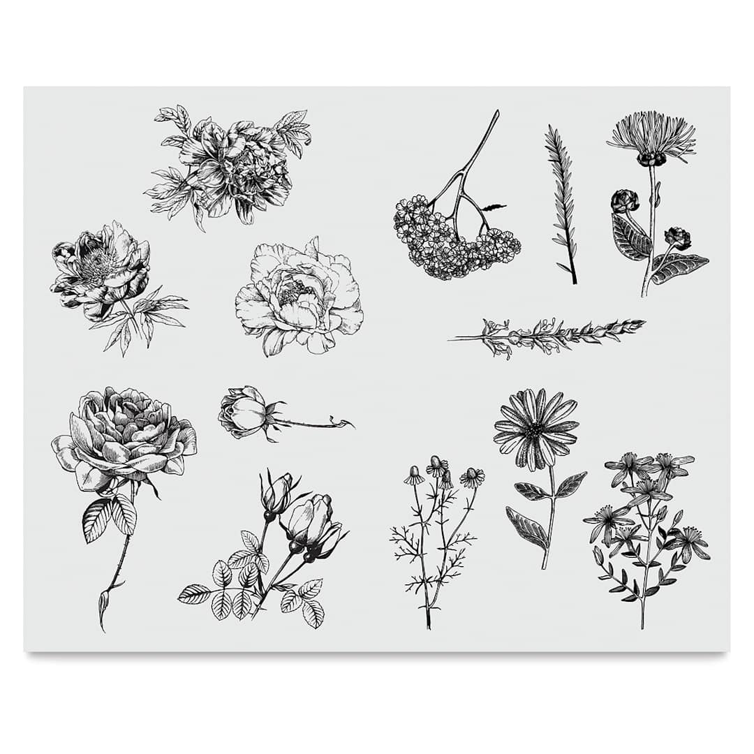 Open in modal - Mayco Designer Silkscreens - Screen of various Flowers shown