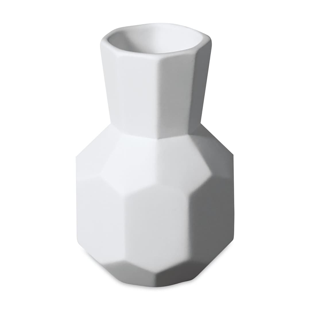 Open in modal - Mayco Earthenware Bisque Bud Vases - Front view of Faceted unglazed Vase