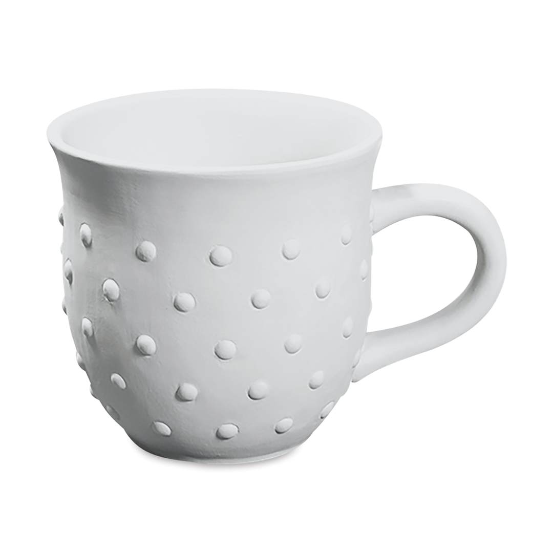 Open in modal - Mayco Earthenware Bisque Mugs - Front view of unglazed Hobnail pattern mug