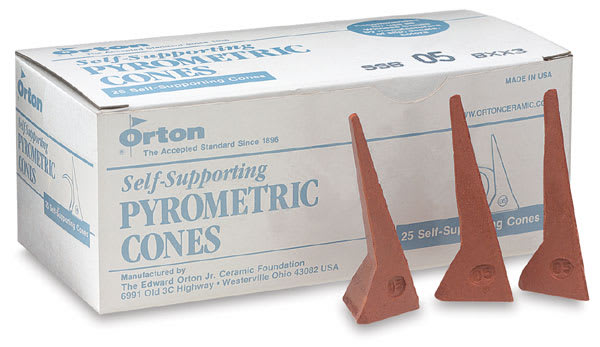 Open in modal - Orton Self-Supporting Cones - Front of 25 piece package of Cone 05 