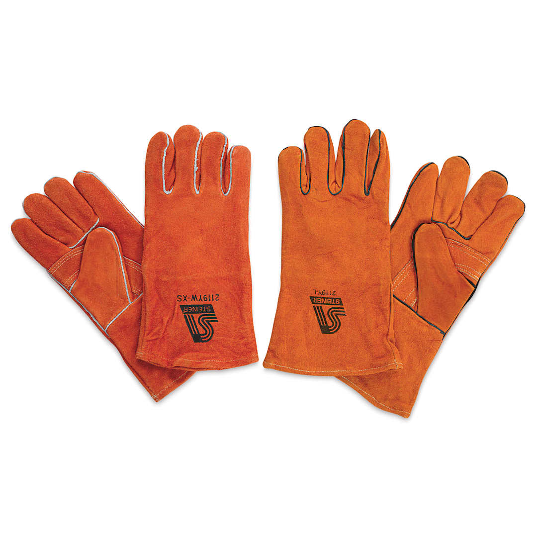 Open in modal - Amaco Kiln Gloves - Top view of Extra Small and Large gloves
