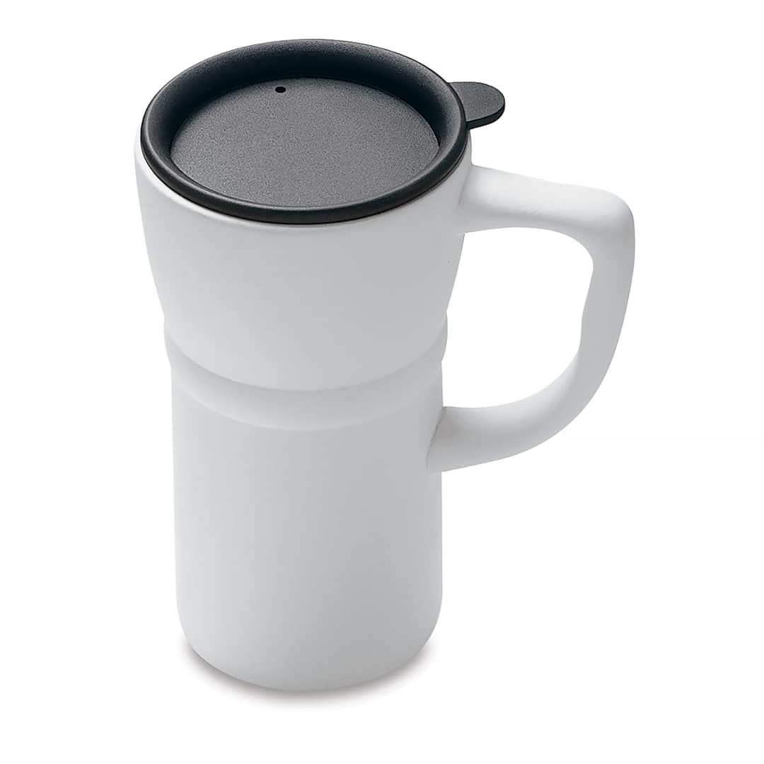 Open in modal - Mayco Earthenware Bisque Travel Mug with Lid - Top view of unglazed mug