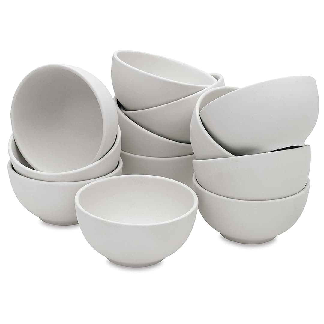 Open in modal - Mayco Earthenware Bisque Rice Bowls - 12 Rice bowls in stacks