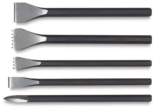 Open in modal - Sculpture House Stone Carving Chisels - 5 different Chisels shown horizontally