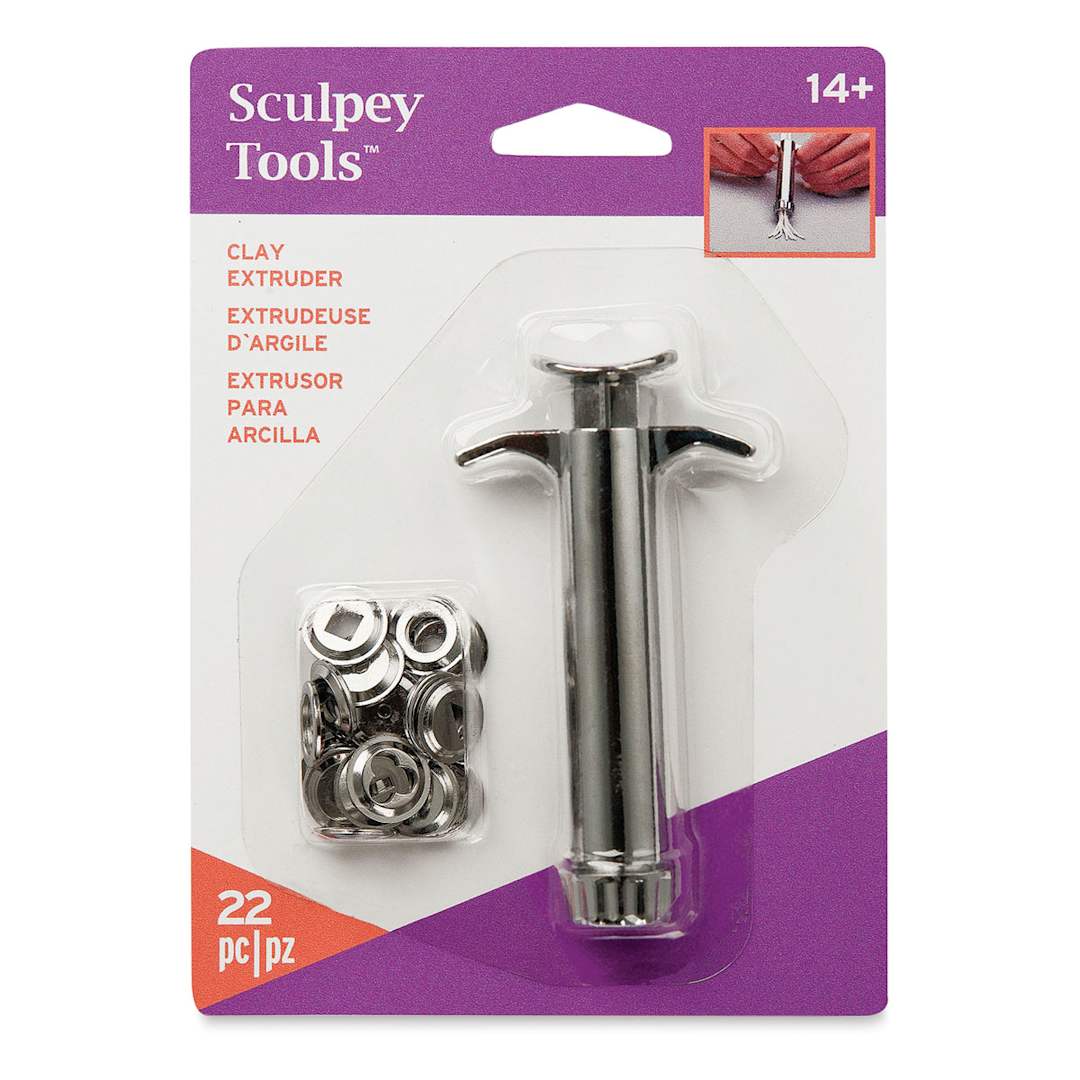 Open in modal - Sculpey Clay Extruder - Front of blister package showing Extruder and discs
