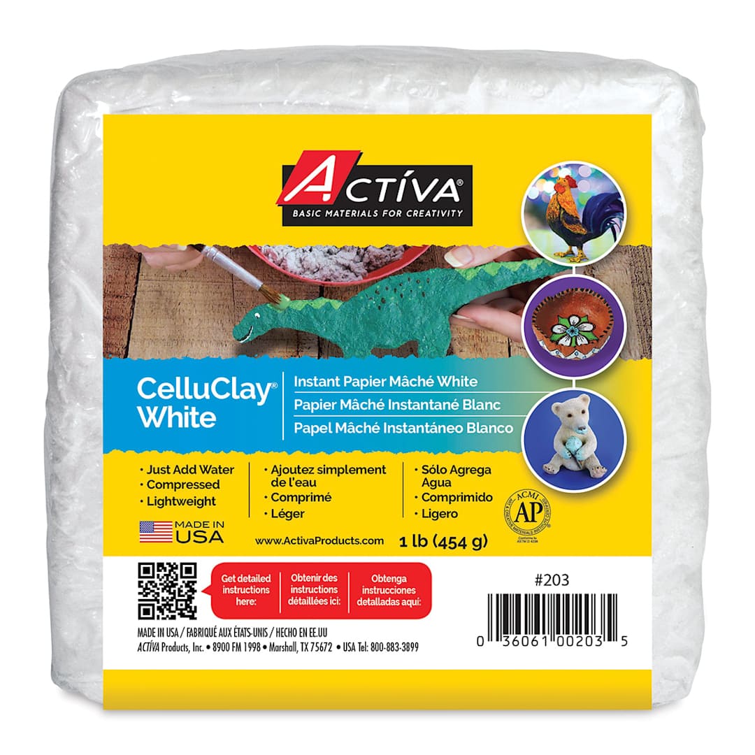 Open in modal - Activa Celluclay Instant Papier Mache - Front of 1 lb Bright White package