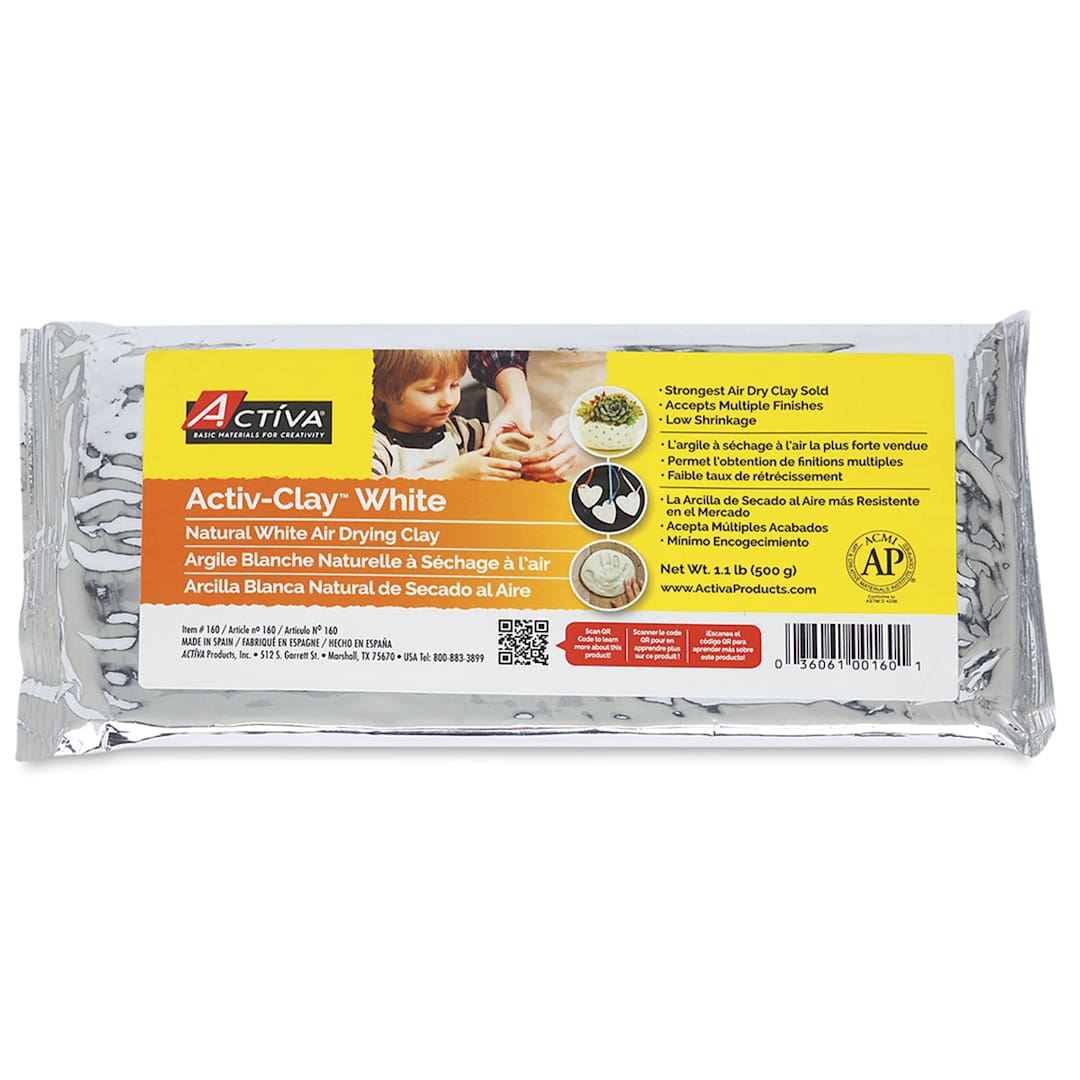 Open in modal - Activa Activ-Clay Air Drying Clay - Front of package of 1.1 lb White Drying Clay