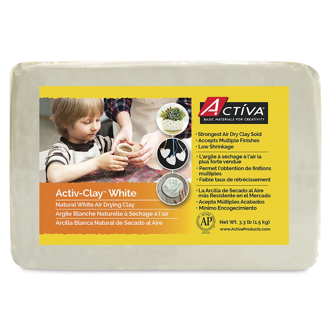 Open in modal - Activa Activ-Clay Air Drying Clay - Front of package of 3.3 lb White Drying Clay