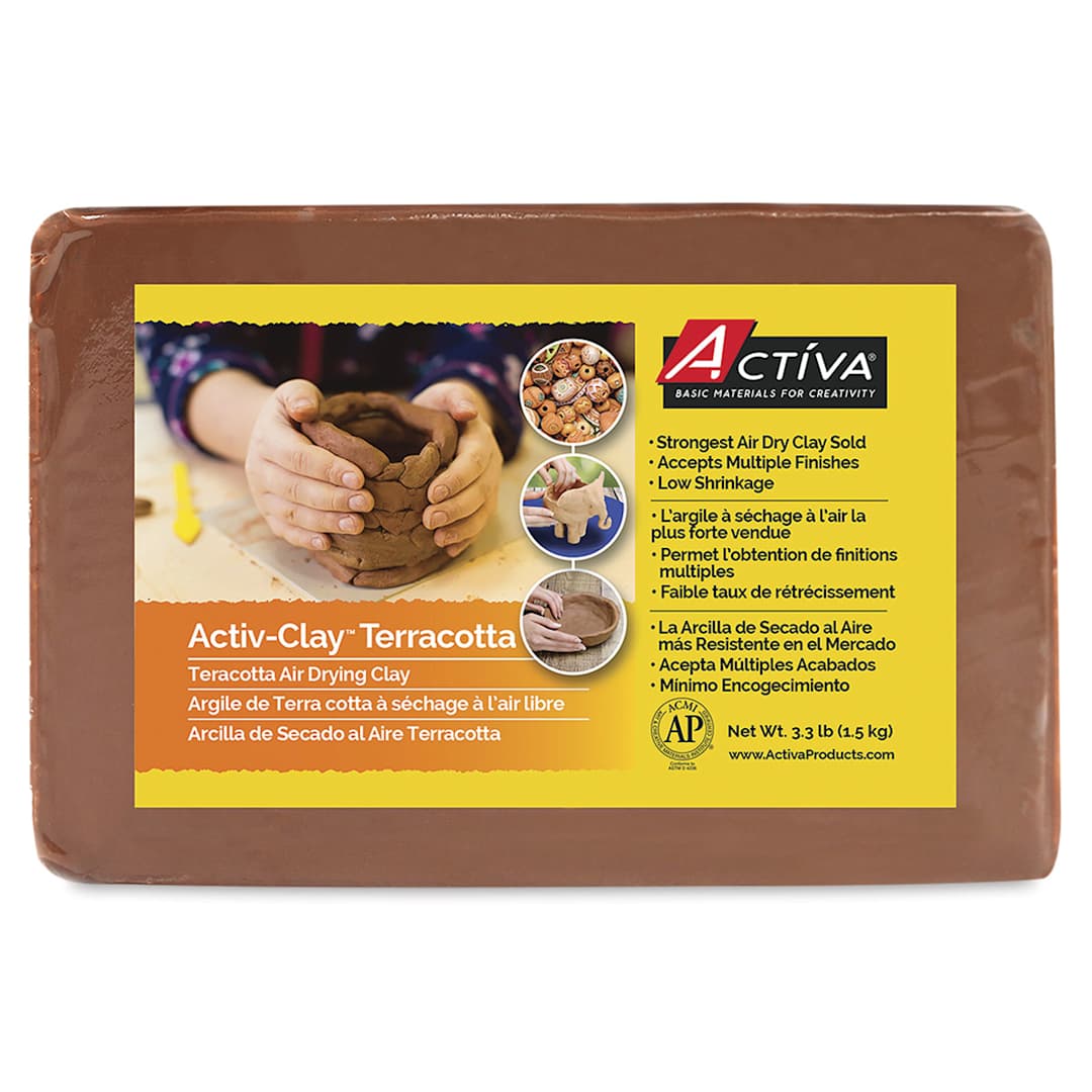 Open in modal - Activa Activ-Clay Air Drying Clay - Front of package of 3.3 lb Terracotta Drying Clay