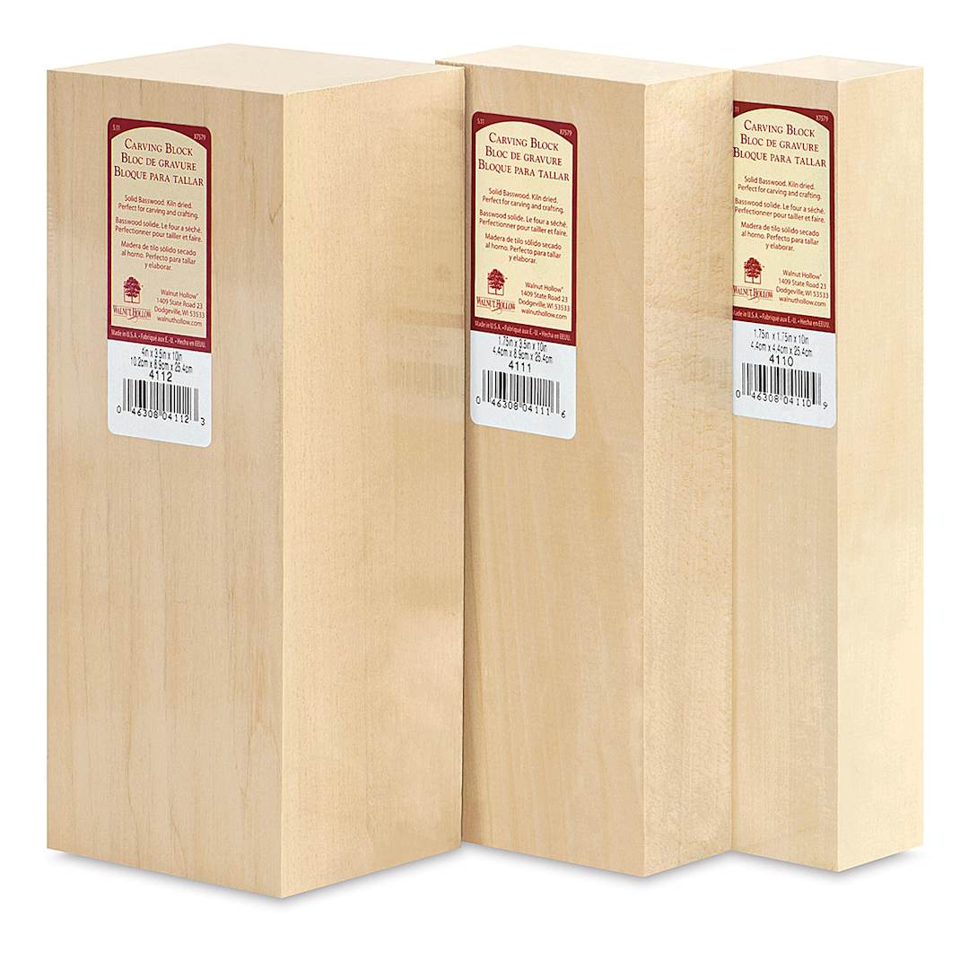 Open in modal - Walnut Hollow Basswood Carving Blocks - Three sizes of blocks shown upright