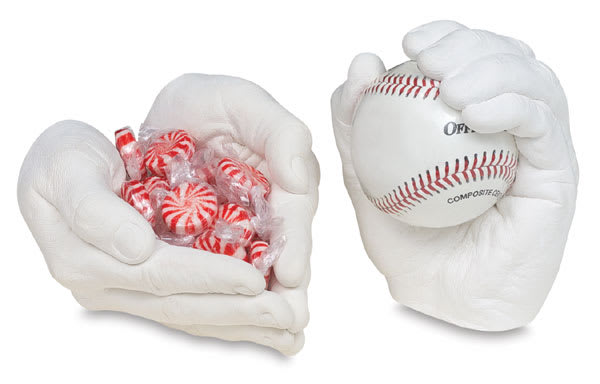 Open in modal - Make-a-Mold Hands Kit (2 finished Hand molds, one with a baseball, one holding candyl)