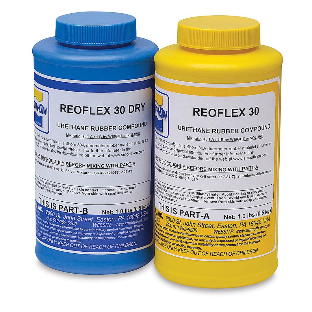 Open in modal - Smooth-On Reoflex 30 Urethane - Part A and Part B Jars of Urethane compound shown