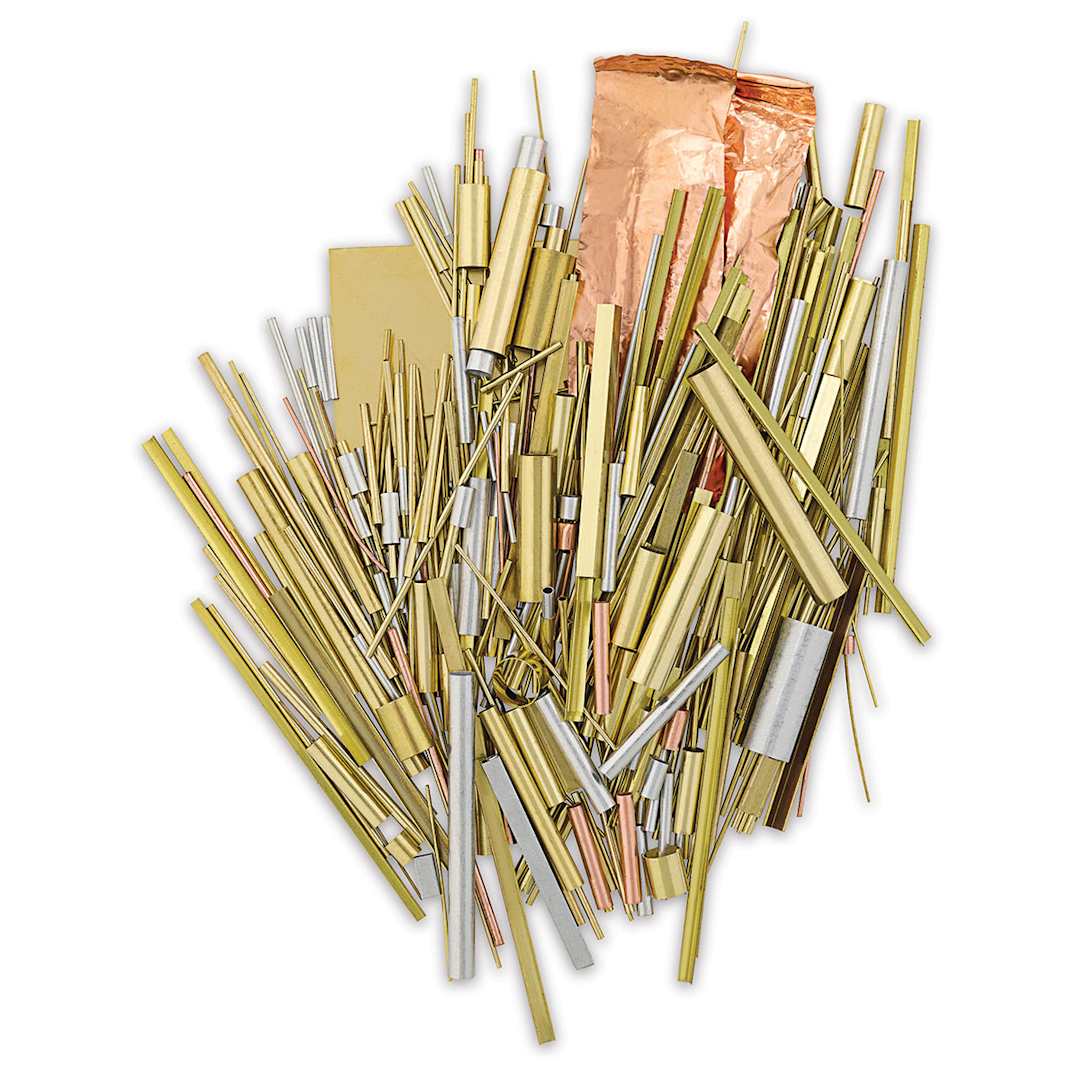 Open in modal - K&S Metal Sizes and Shapes - Components of 1 lb bag of various metal pieces shown
