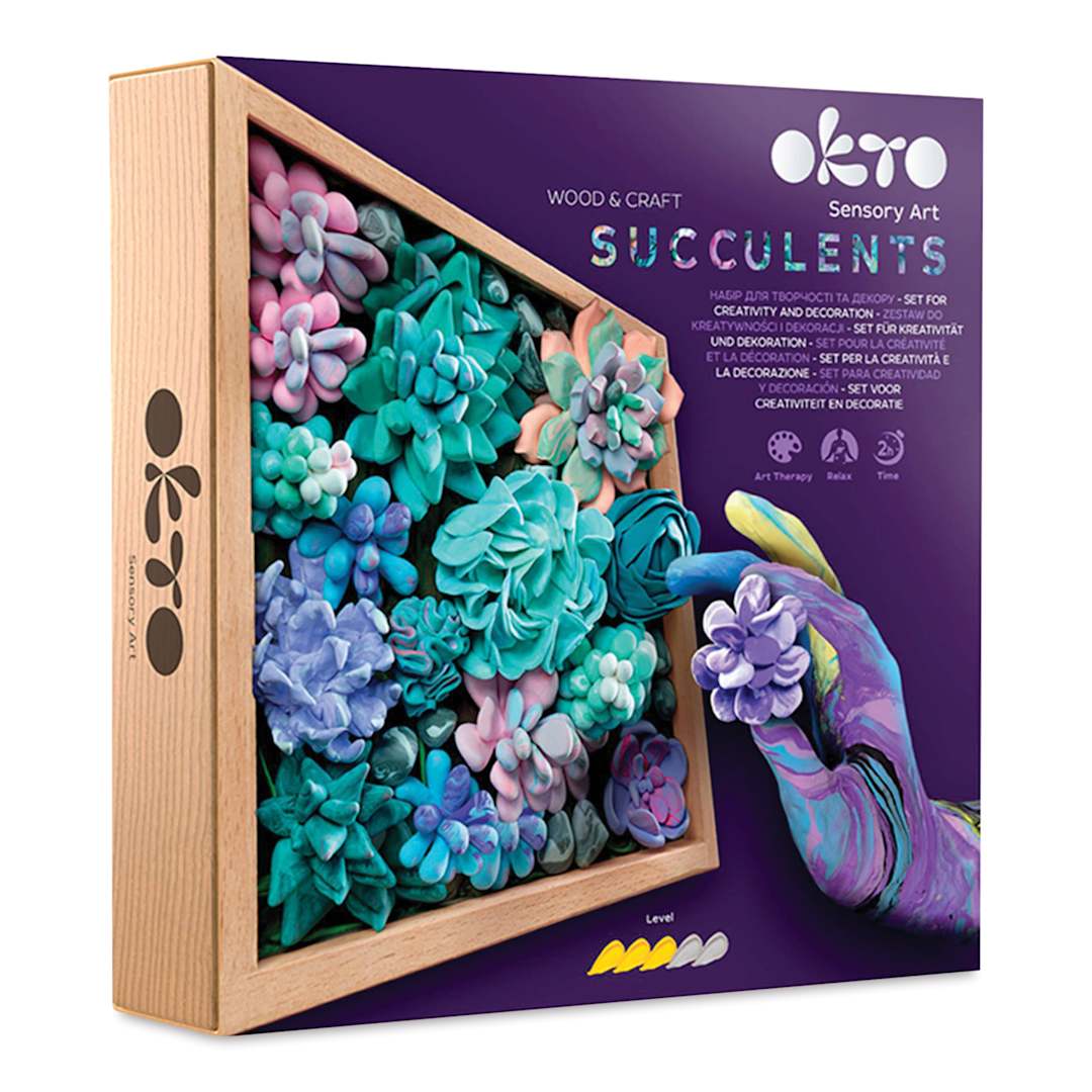 Open in modal - Okto Sensory Art DIY Wood & Craft Clay Kit - Succulents, Tenderness Colors - front of packaging