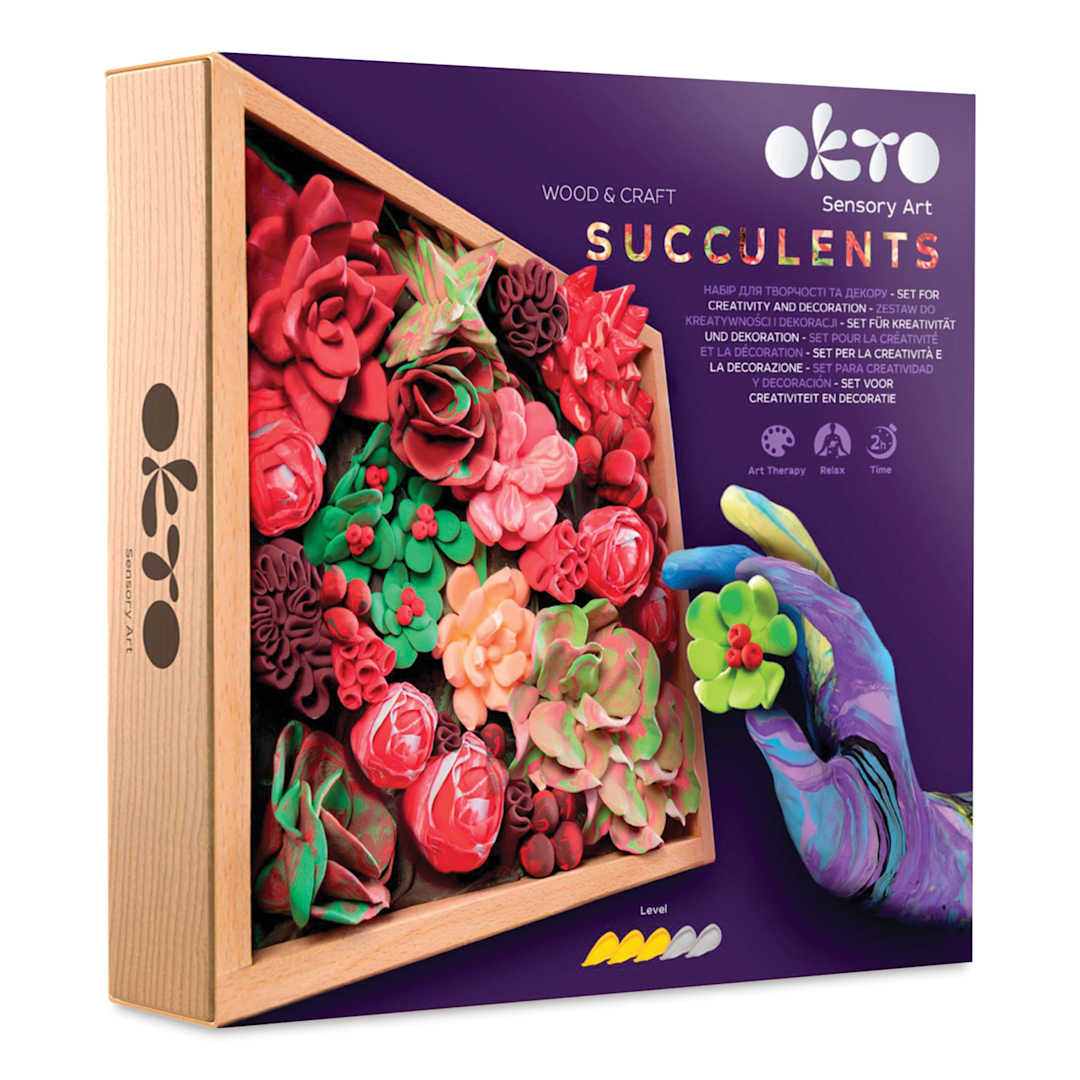 Open in modal - Okto Sensory Art DIY Wood & Craft Clay Kit - Succulents, Passion Colors - front of packaging