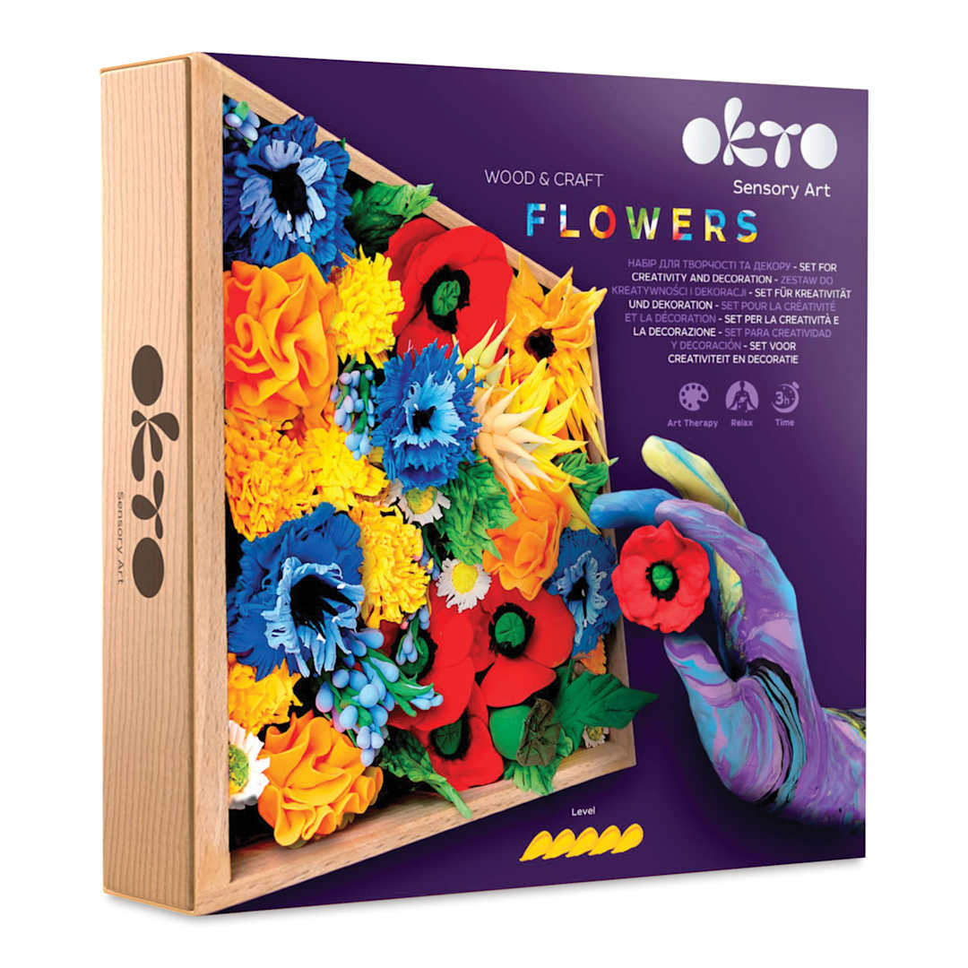 Open in modal - Okto Sensory Art DIY Wood & Craft Clay Kit - Flowers, Freedom Colors - front of packaging