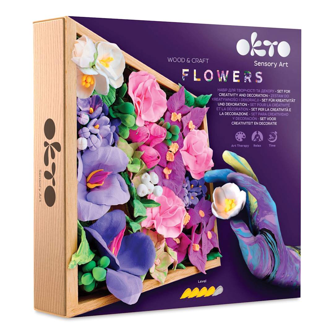 Open in modal - Okto Sensory Art DIY Wood & Craft Clay Kit - Flowers, Inspiration Colors - front of packaging