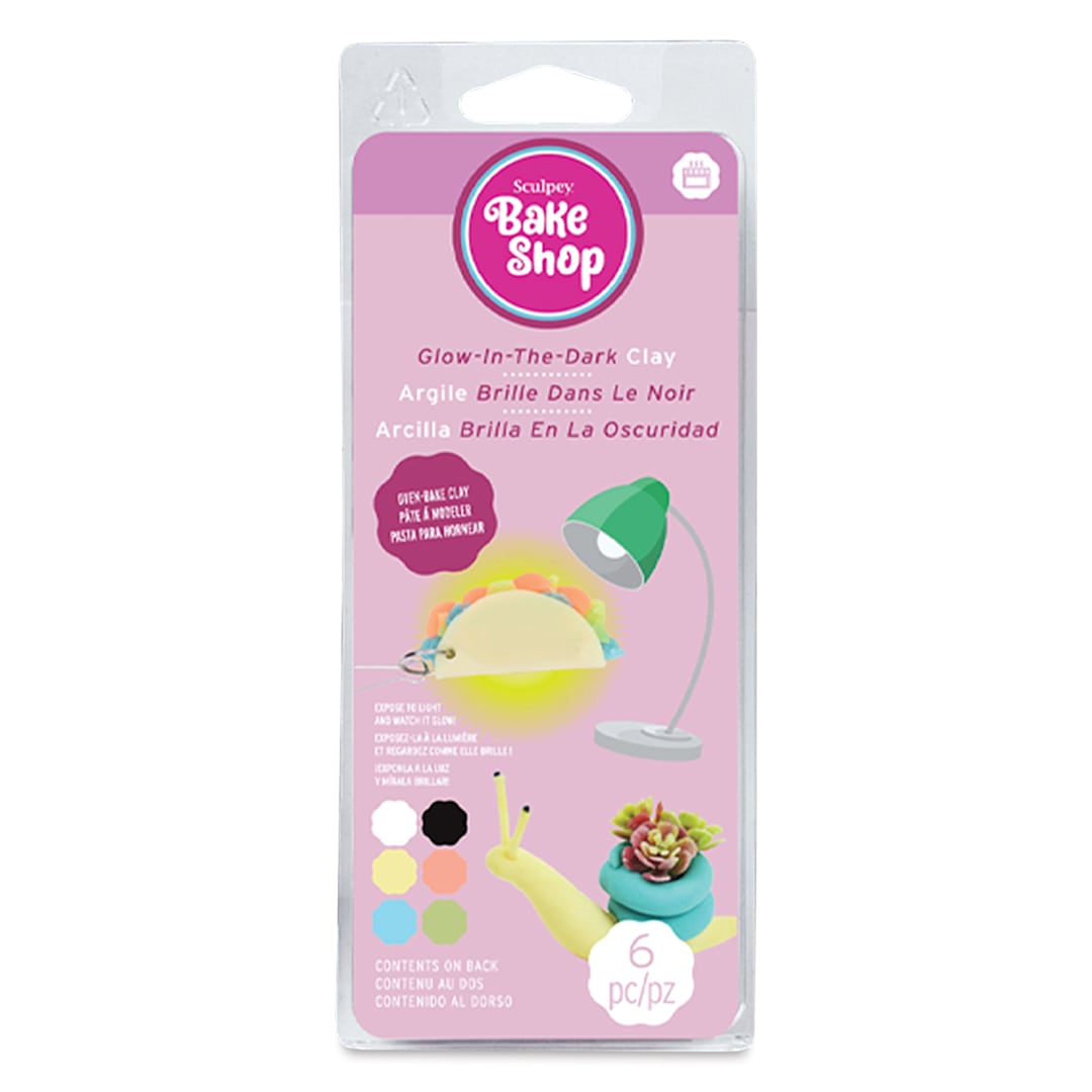 Open in modal - Sculpey Bake Shop Glow-In-The-Dark Clay - 1 oz, Set of 6 front of packaging