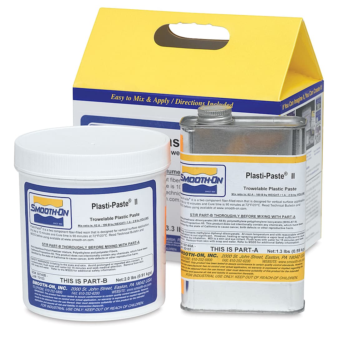Open in modal - Smooth-On Plasti-Paste II - Components of 1 Kg Kit shown with package
