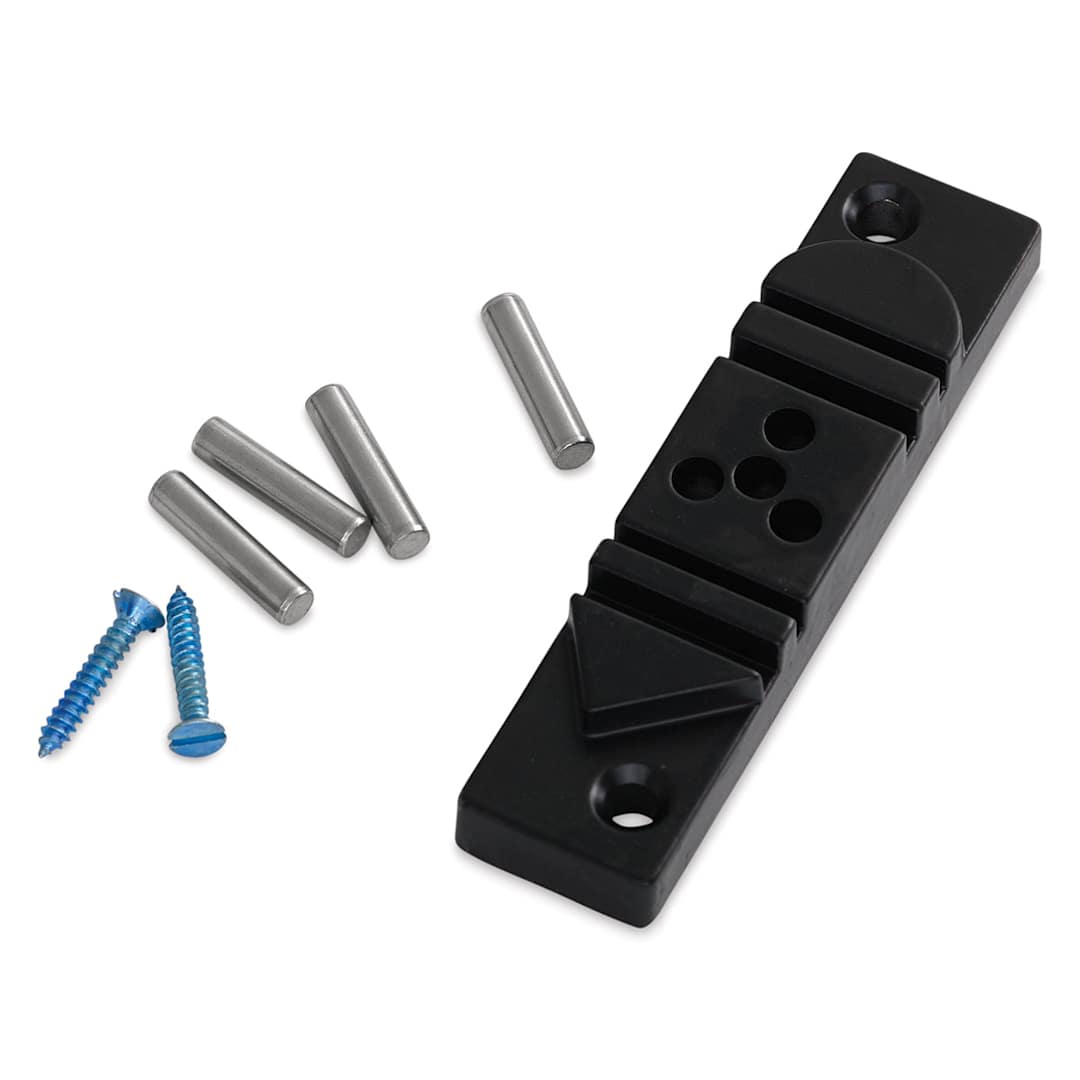 Open in modal - Sculpture House Wire Bending Jig - Jig shown angled with mounting screws and bending pins
