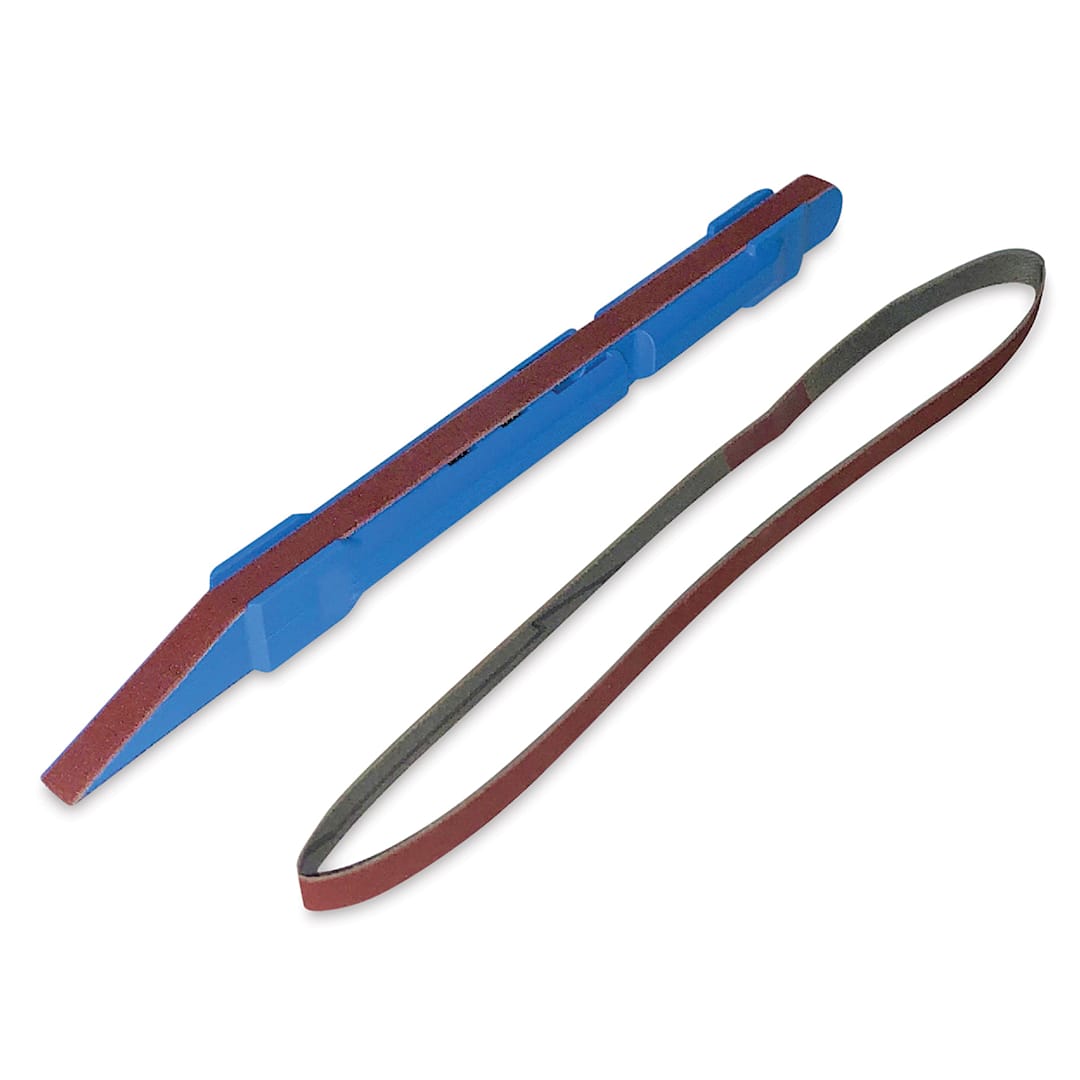 Open in modal - Excel Blades Sanding Stick -  Blue stick with 240 Grit sanding belt at angle