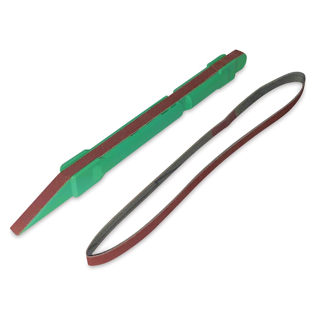 Open in modal - Excel Blades Sanding Stick -  Green stick with 320 Grit sanding belt at angle