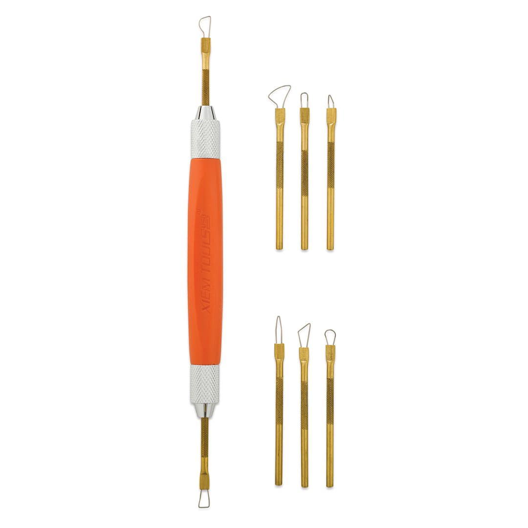 Open in modal - Xiem Sculptor's Wire Tool Set - Orange tool with 8 interchangeable small tips shown
