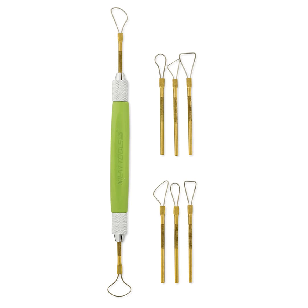 Open in modal - Xiem Sculptor's Wire Tool Set - Green tool with 8 interchangeable medium tips shown