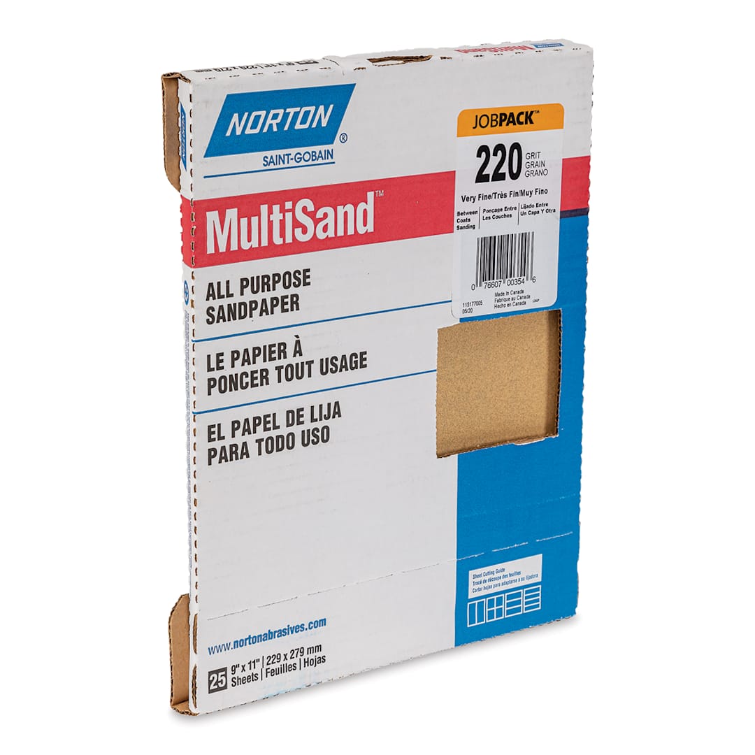 Open in modal - Norton Sandpaper - 25 Sheets, 9" x 11", Extra Fine, 220 grit