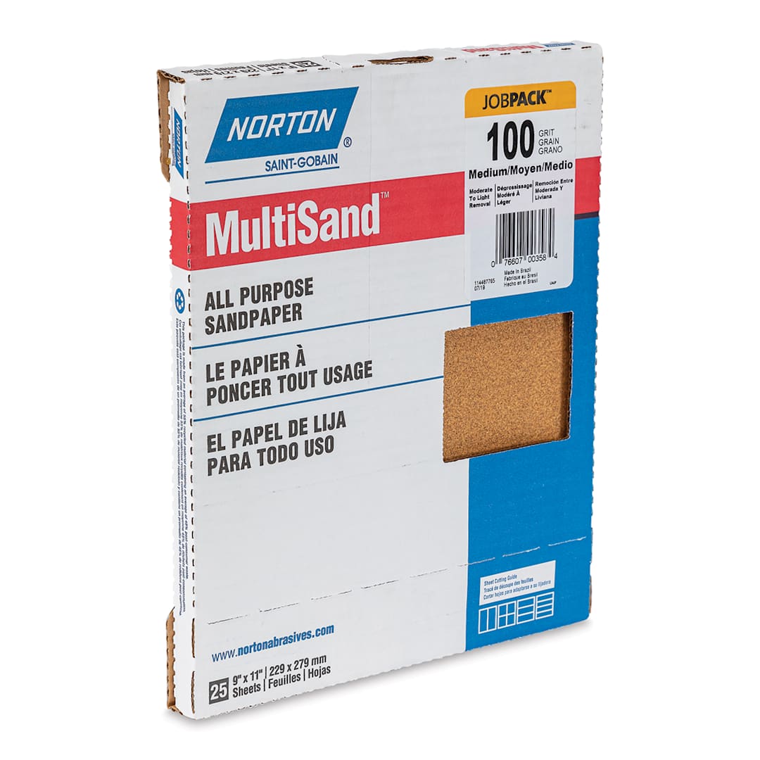 Open in modal - Norton Sandpaper - 25 Sheets, 9" x 11", Medium, 100 grit