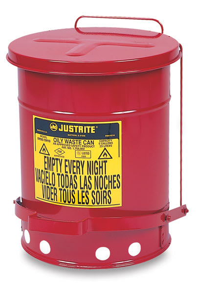 Open in modal - Justrite Oily Materials Waste Cans - Front view of closed Can