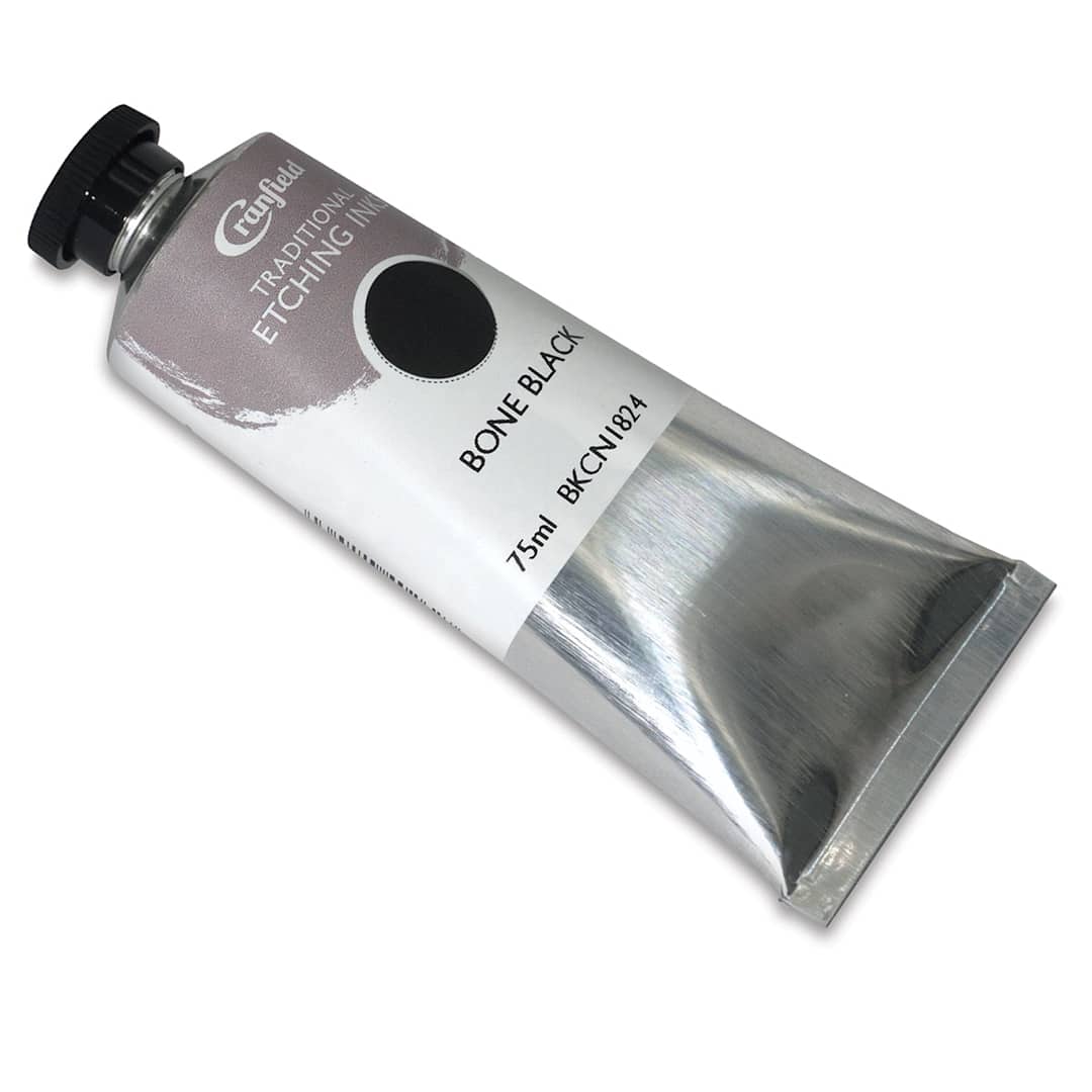 Open in modal - Cranfield Traditional Etching Ink - Angled view of 75 ml tube of Bone Black
