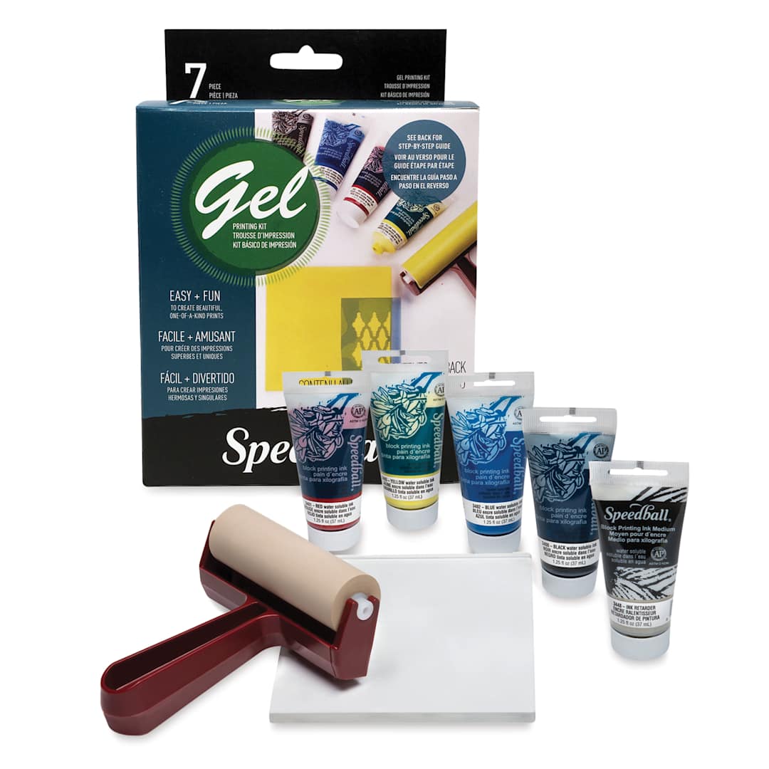 Open in modal - Speedball Gel Printing Kit contents and packaging