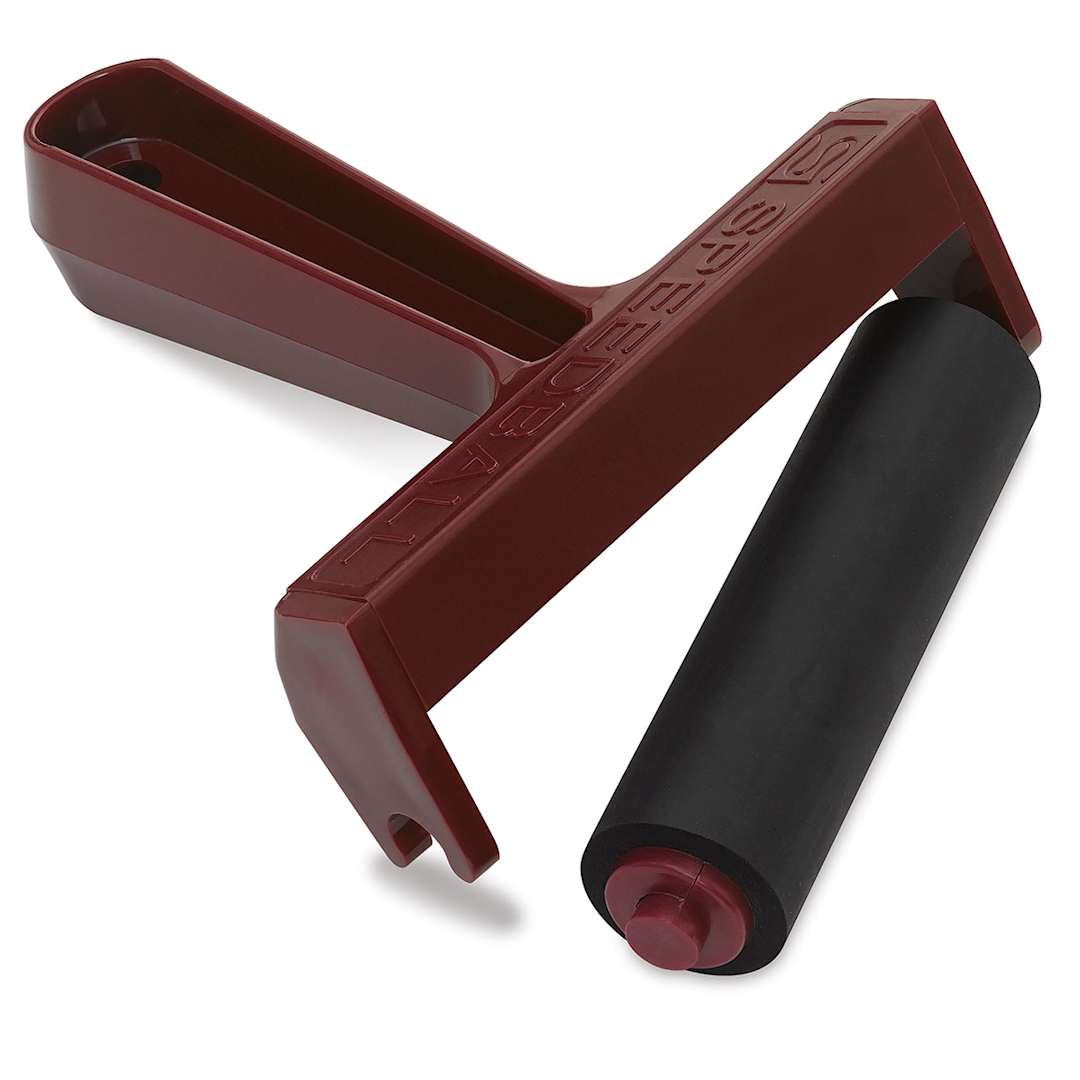 Open in modal - Speedball Pop-In Brayer - Side view of Brayer with roller partially removed