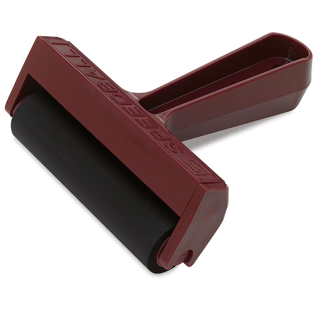 Open in modal - Speedball Pop-In Brayer - Side view of Brayer showing roller installed