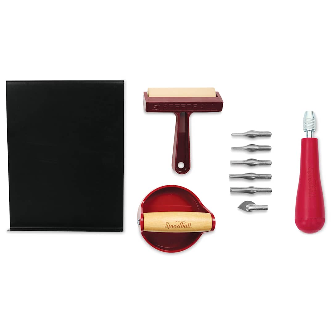 Open in modal - Speedball Block Printing Tool Kit, contents laid out