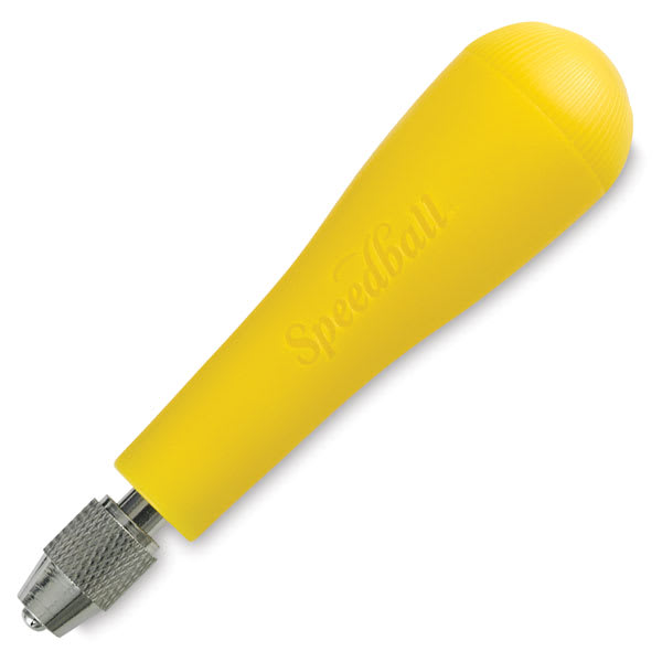 Open in modal - Speedball Linoleum Cutters - Angled Yellow Cutter handle showing adjustable chuck
