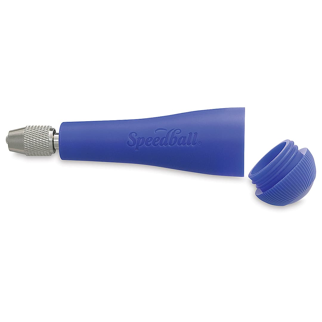 Open in modal - Linoleum Cutter Handle - Side view of Blue Cutter handle, with cap off