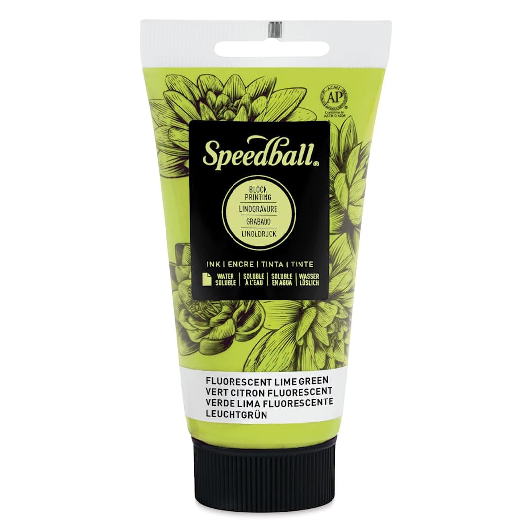 Open in modal - Speedball Water-Soluble Block Printing Ink - Fluorescent Lime Green, 2.5 oz